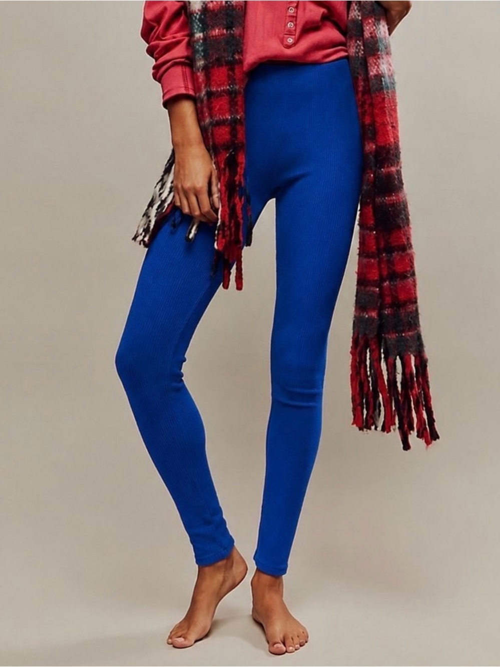 Free People Intimately Chilled Out Leggings Ribbed Knit - Blue S